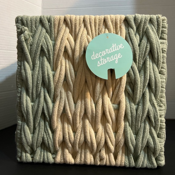 Other - New Two-Tone Woven Decorative Storage Bin – 10” Square Basket (Green & Cream)